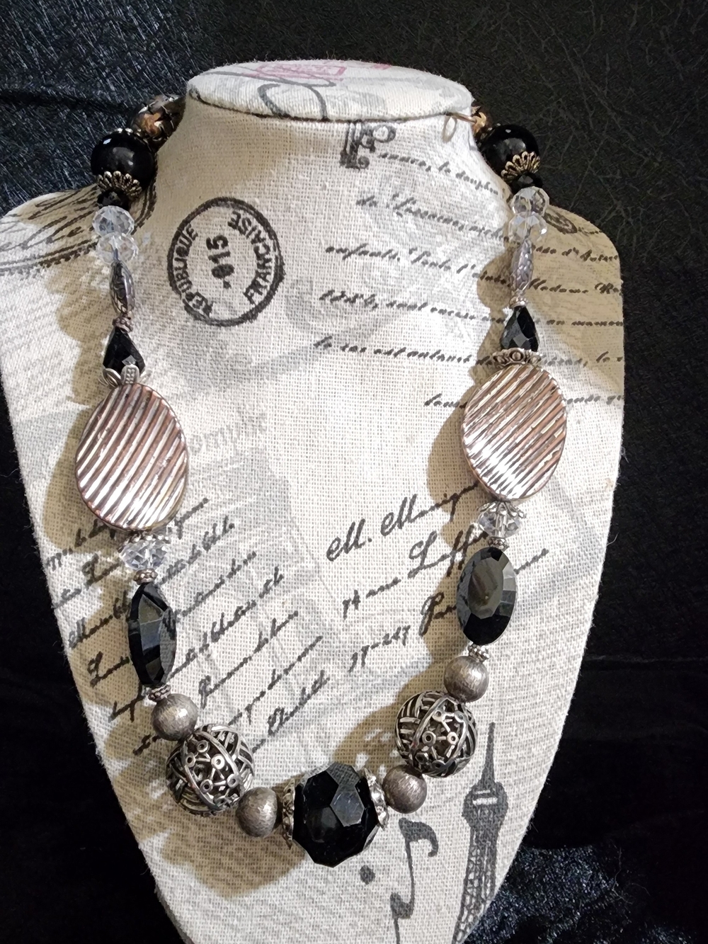 Handcrafted Black and Silver Statement Necklace - Elegant Women's Jewelry